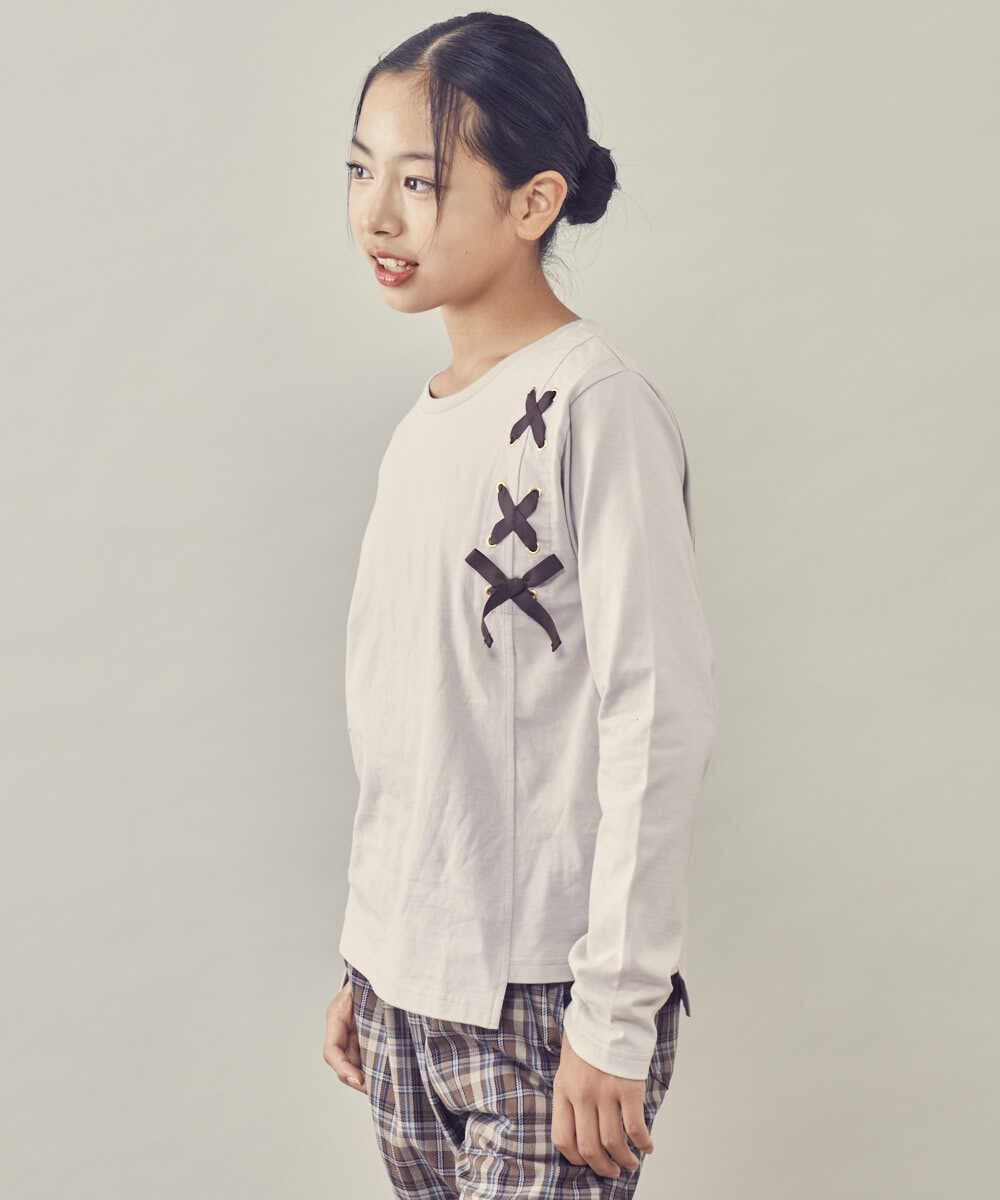 KJKJP37019 a.v.v KIDS(アー・ヴェ・ヴェ) [100-130]ショルダーレースアップ長袖Tシャツ ライトブルー