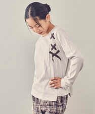 KJKJP37019 a.v.v KIDS(アー・ヴェ・ヴェ) [100-130]ショルダーレースアップ長袖Tシャツ ライトブルー