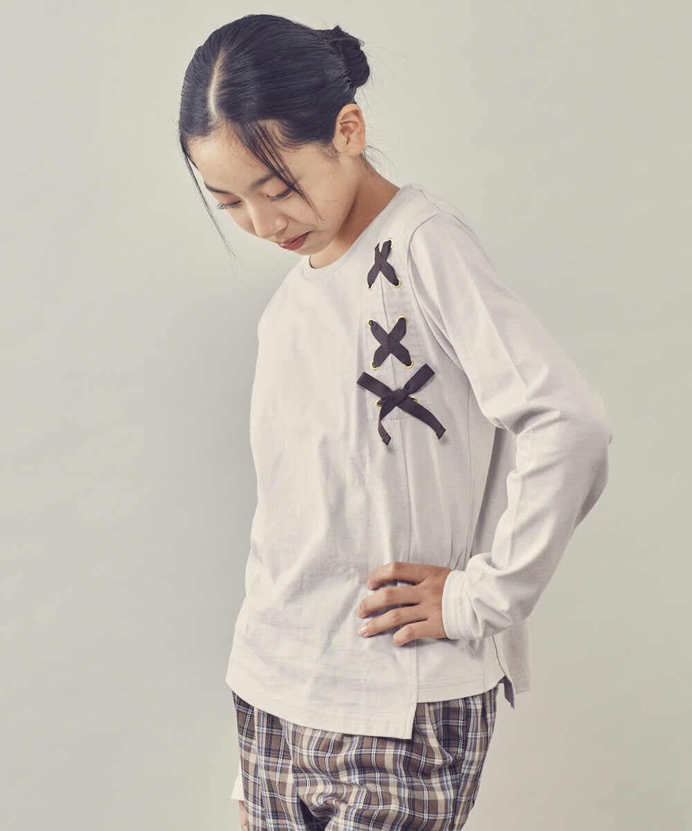 KJKJP37019 a.v.v KIDS(アー・ヴェ・ヴェ) [100-130]ショルダーレースアップ長袖Tシャツ ライトブルー