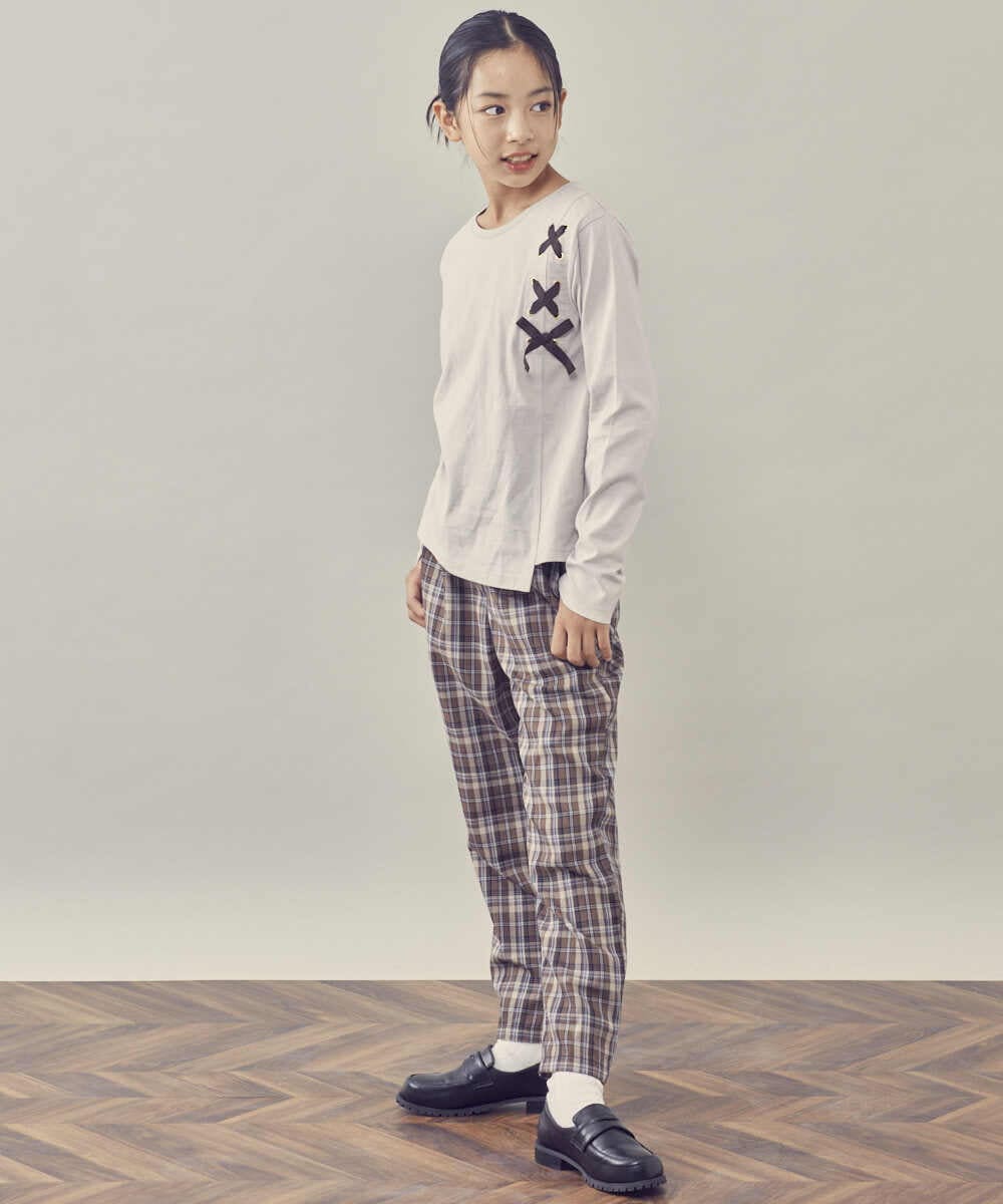 KJKJP37019 a.v.v KIDS(アー・ヴェ・ヴェ) [100-130]ショルダーレースアップ長袖Tシャツ ライトブルー