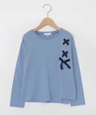 KJKJP37019 a.v.v KIDS(アー・ヴェ・ヴェ) [100-130]ショルダーレースアップ長袖Tシャツ ライトブルー