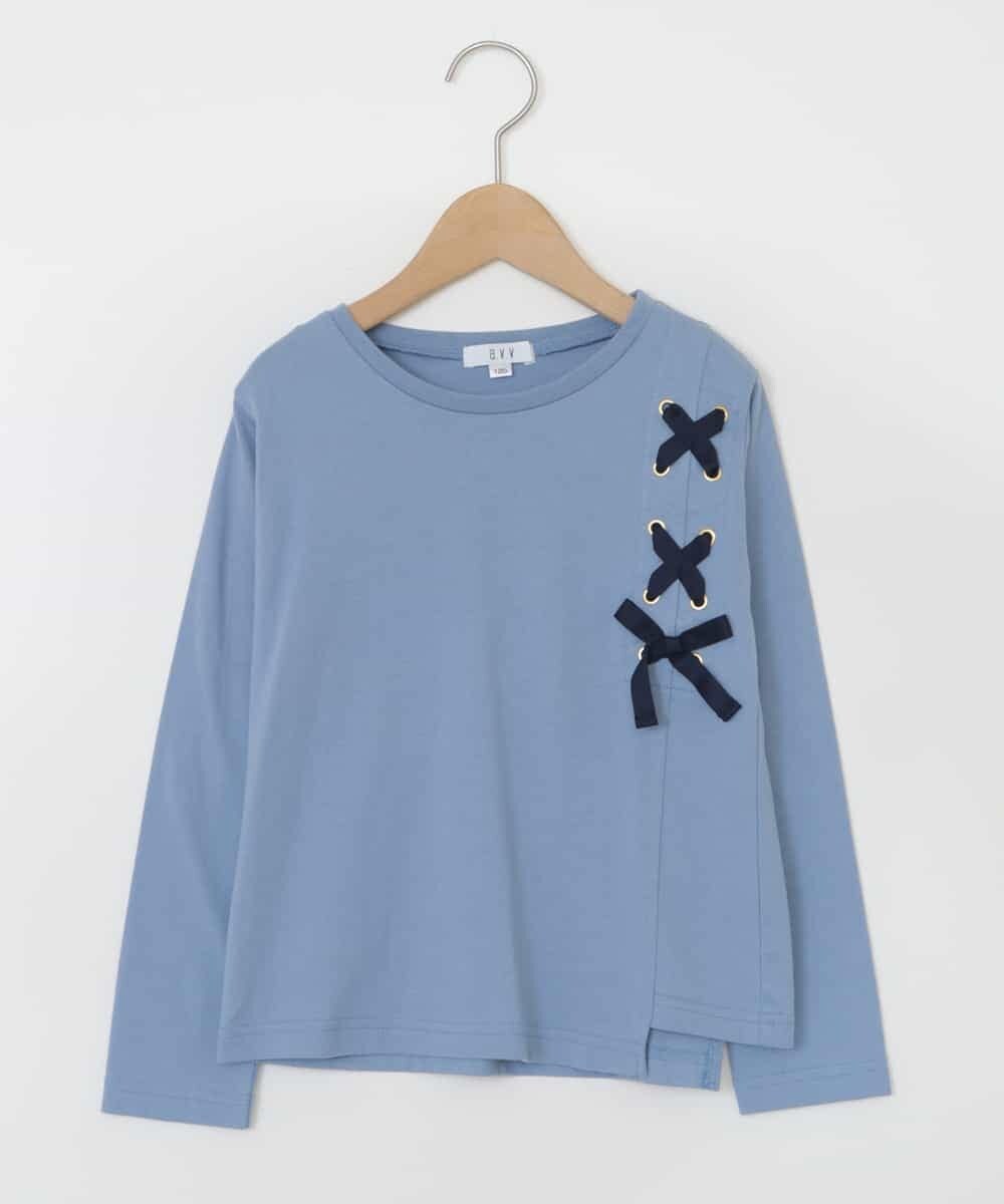 KJKJP37019 a.v.v KIDS(アー・ヴェ・ヴェ) [100-130]ショルダーレースアップ長袖Tシャツ ライトブルー