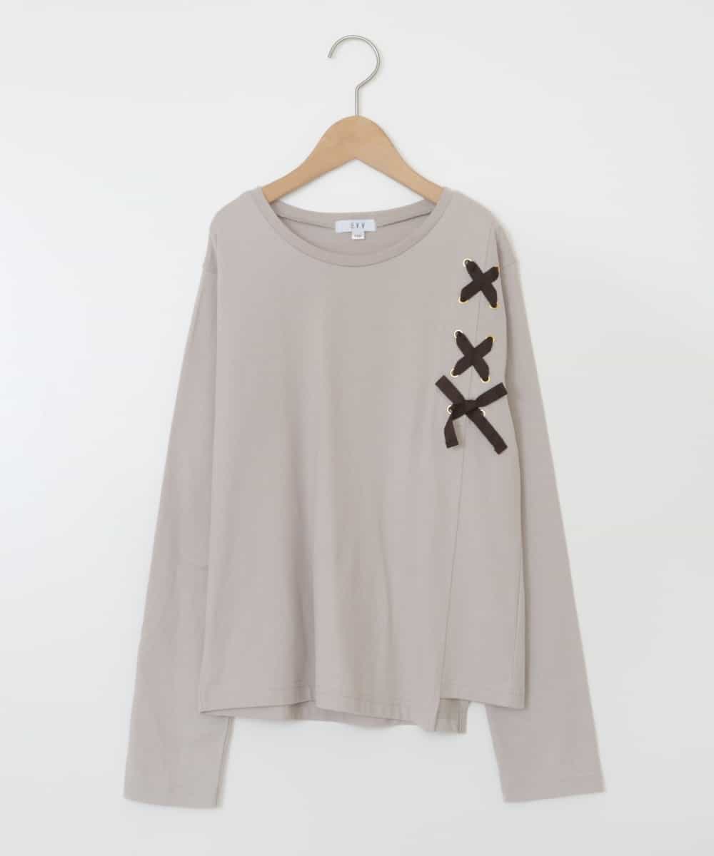 KJKJP37019 a.v.v KIDS(アー・ヴェ・ヴェ) [100-130]ショルダーレースアップ長袖Tシャツ ベージュ