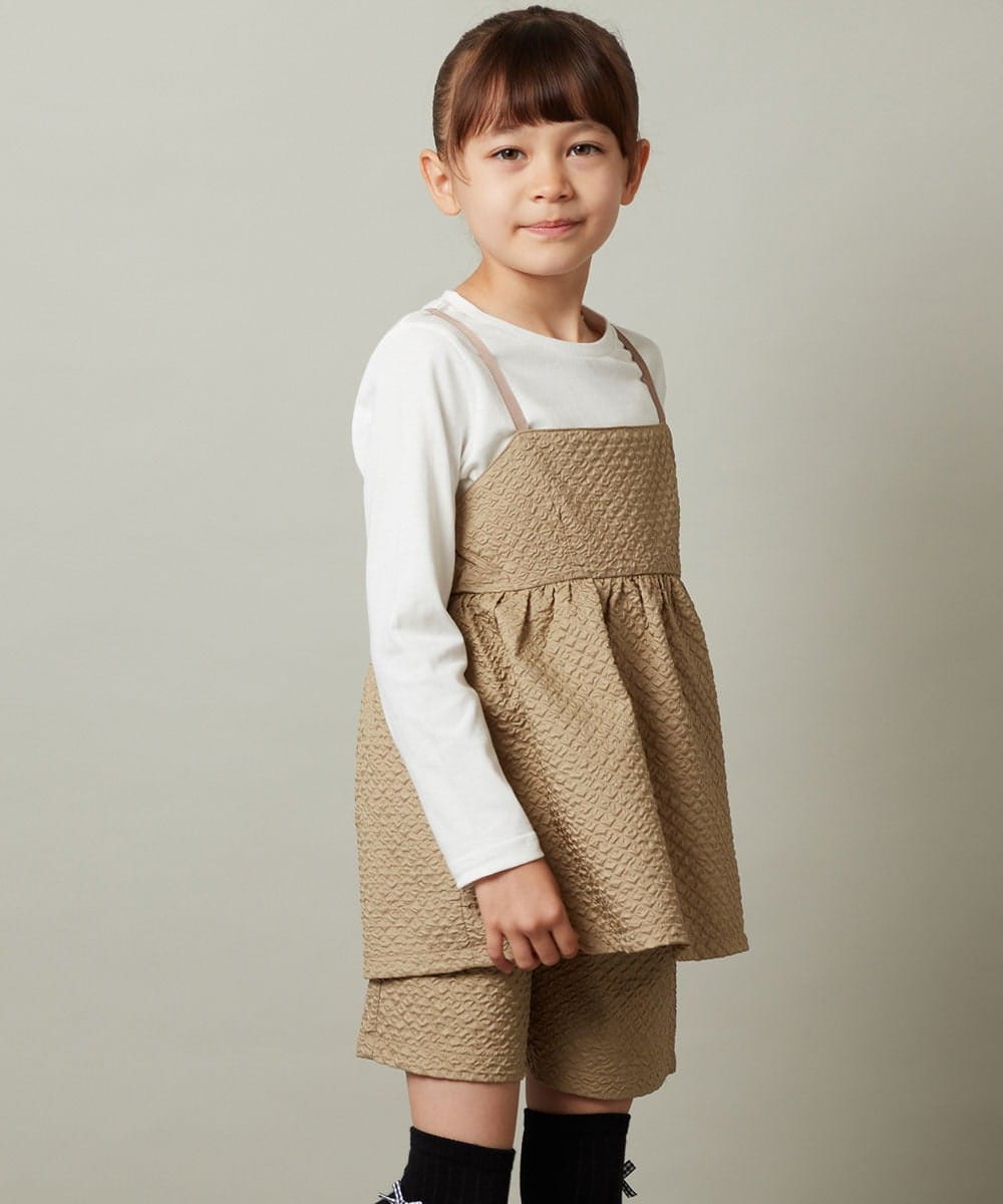 KJKJS35029 a.v.v KIDS(アー・ヴェ・ヴェ) [100-130]【セットアップ対応】フクレキャミドッキングカットソー ベージュ