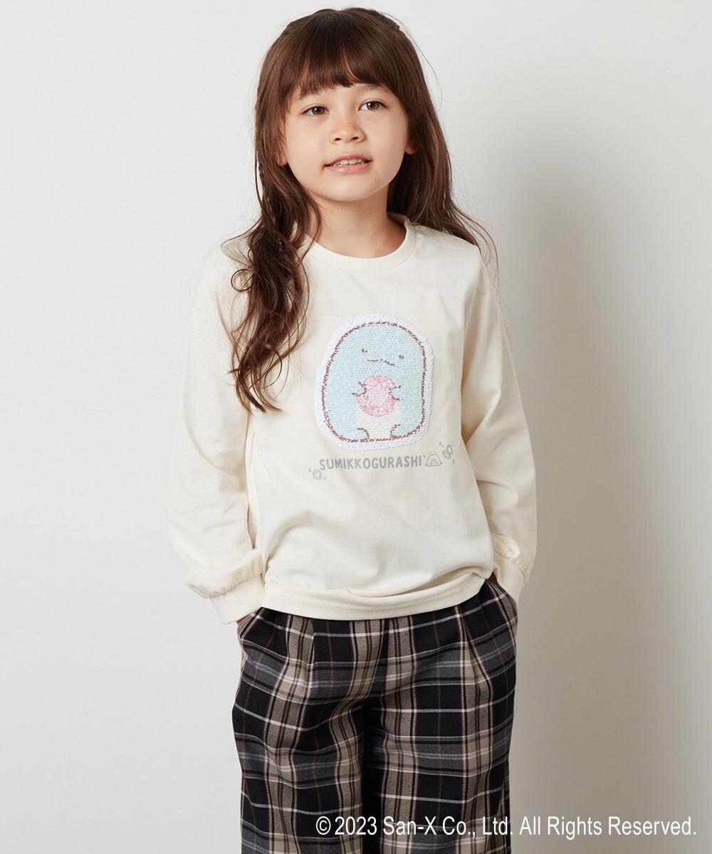 KJKJS80029 a.v.v KIDS(アー・ヴェ・ヴェ) [100-140]【すみっコぐらし】リバーシブルスパンコール長袖Ｔシャツ ピンク