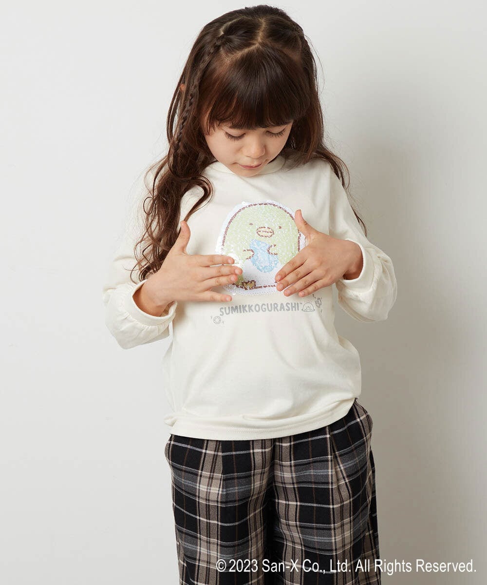 KJKJS80029 a.v.v KIDS(アー・ヴェ・ヴェ) [100-140]【すみっコぐらし】リバーシブルスパンコール長袖Ｔシャツ ピンク