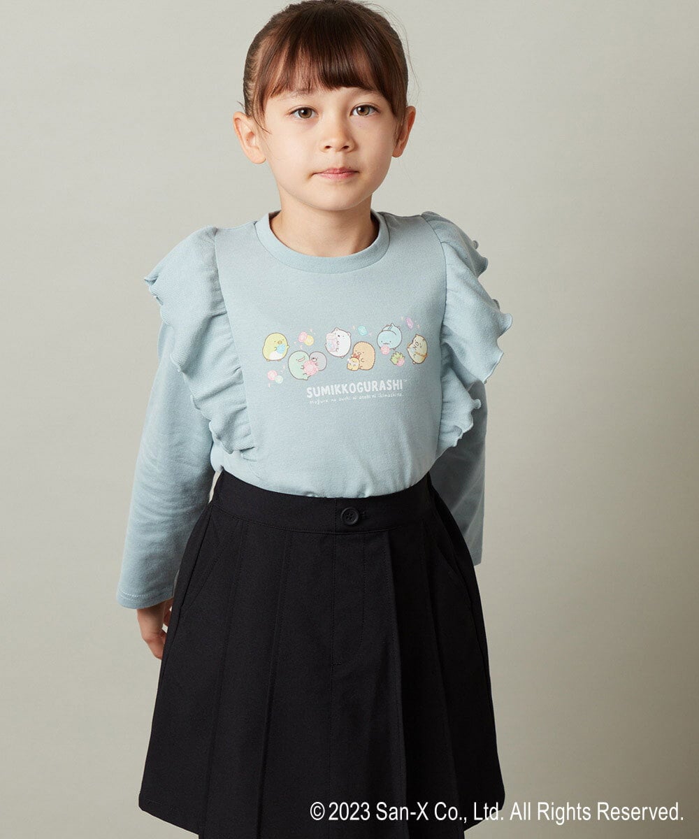 KJKJS81029 a.v.v KIDS(アー・ヴェ・ヴェ) [100-140]【すみっコぐらし】肩フリル長袖Ｔシャツ ライトブルー