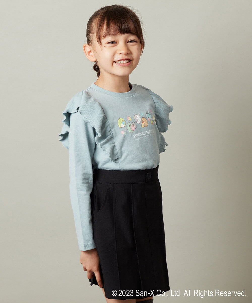 KJKJS81029 a.v.v KIDS(アー・ヴェ・ヴェ) [100-140]【すみっコぐらし】肩フリル長袖Ｔシャツ ライトブルー