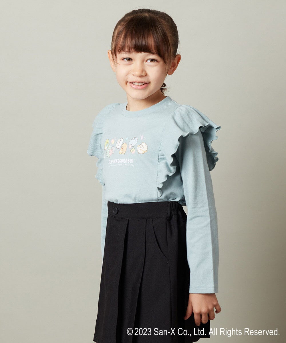 KJKJS81029 a.v.v KIDS(アー・ヴェ・ヴェ) [100-140]【すみっコぐらし】肩フリル長袖Ｔシャツ ライトブルー