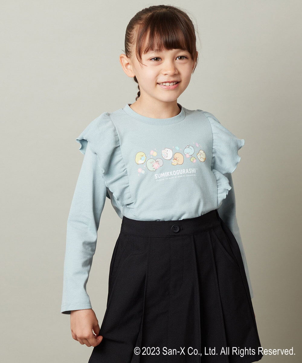 KJKJS81029 a.v.v KIDS(アー・ヴェ・ヴェ) [100-140]【すみっコぐらし】肩フリル長袖Ｔシャツ ライトブルー