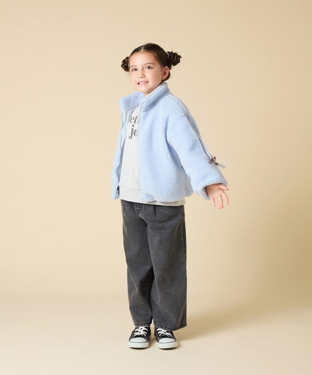 KJKKA34034 a.v.v KIDS(アー・ヴェ・ヴェ) [130-160]【袖デザイン/プリントロゴ＋パール調デザイン/通学にもオススメ】レーステープ裏毛トレーナー グレー