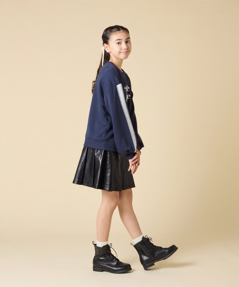 KJKKA34034 a.v.v KIDS(アー・ヴェ・ヴェ) [130-160]【袖デザイン/プリントロゴ＋パール調デザイン/通学にもオススメ】レーステープ裏毛トレーナー グレー