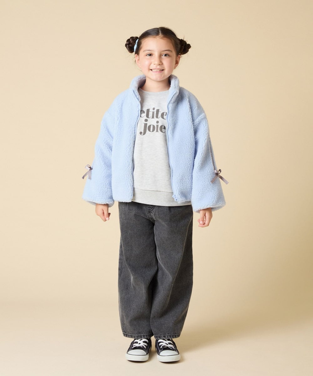 KJKKA34034 a.v.v KIDS(アー・ヴェ・ヴェ) [130-160]【袖デザイン/プリントロゴ＋パール調デザイン/通学にもオススメ】レーステープ裏毛トレーナー グレー