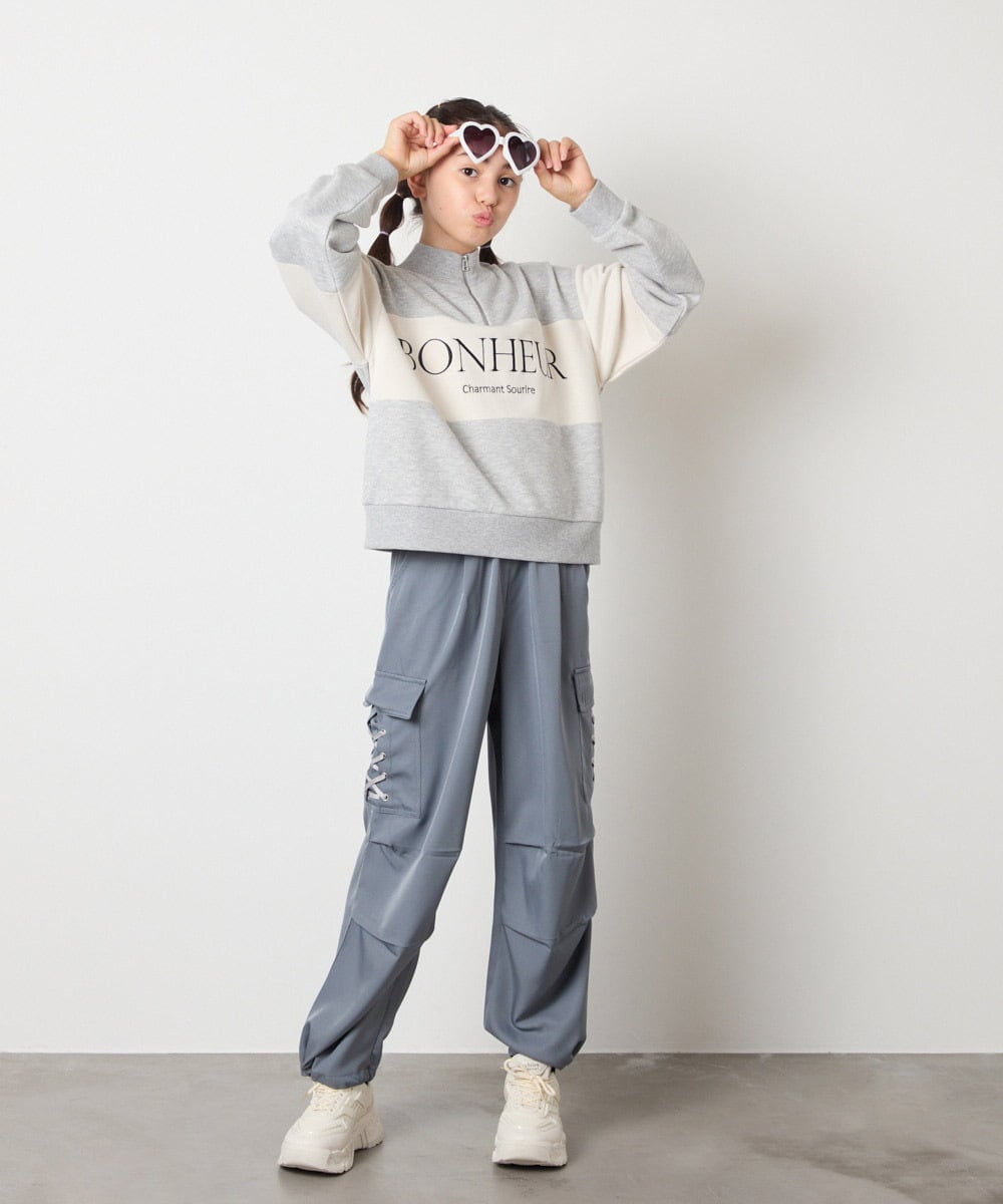 KJKKA40039 a.v.v KIDS(アー・ヴェ・ヴェ) [130-160]切り替えハーフジップスウェット ライトグレー
