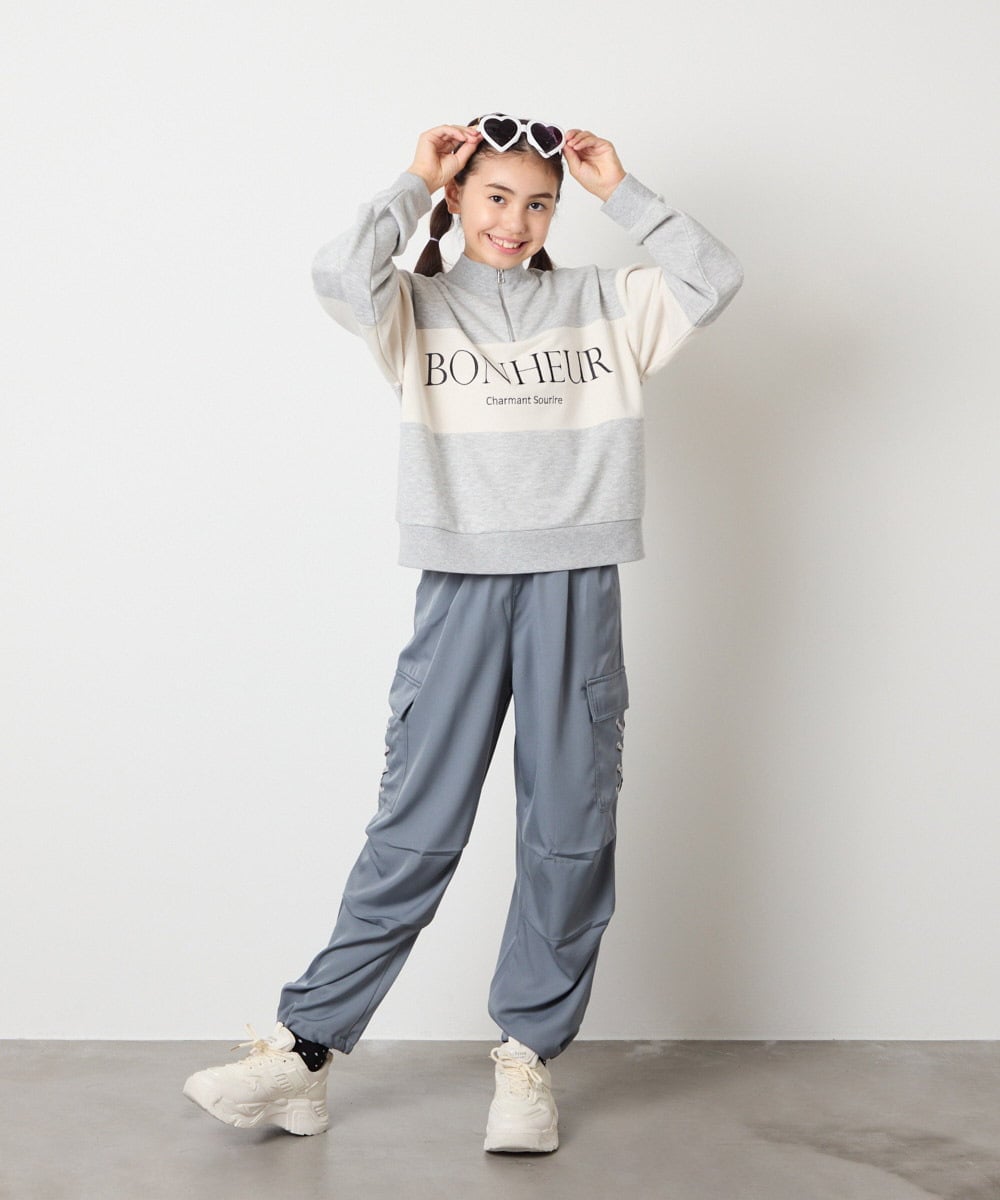 KJKKA40039 a.v.v KIDS(アー・ヴェ・ヴェ) [130-160]切り替えハーフジップスウェット ライトグレー