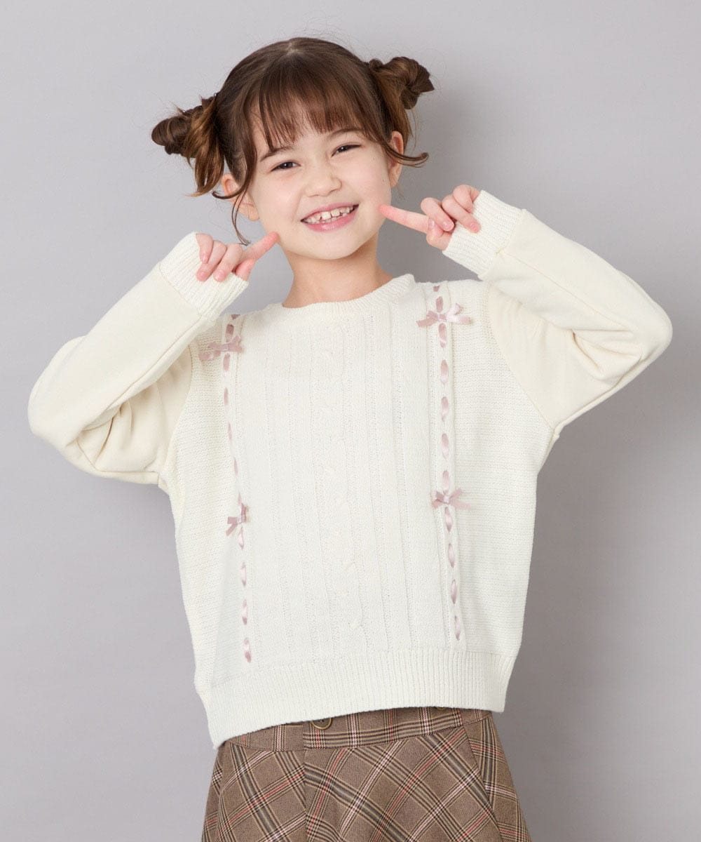 KJKKD13044 a.v.v KIDS(アー・ヴェ・ヴェ) [120-160]リボン付きニットドッキングPO アイボリー