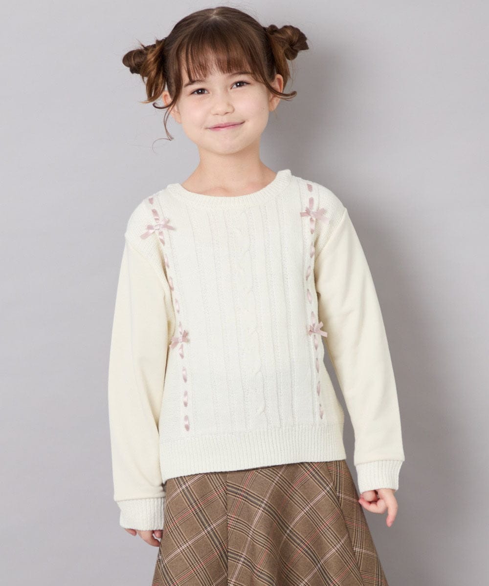 KJKKD13044 a.v.v KIDS(アー・ヴェ・ヴェ) [120-160]リボン付きニットドッキングPO アイボリー