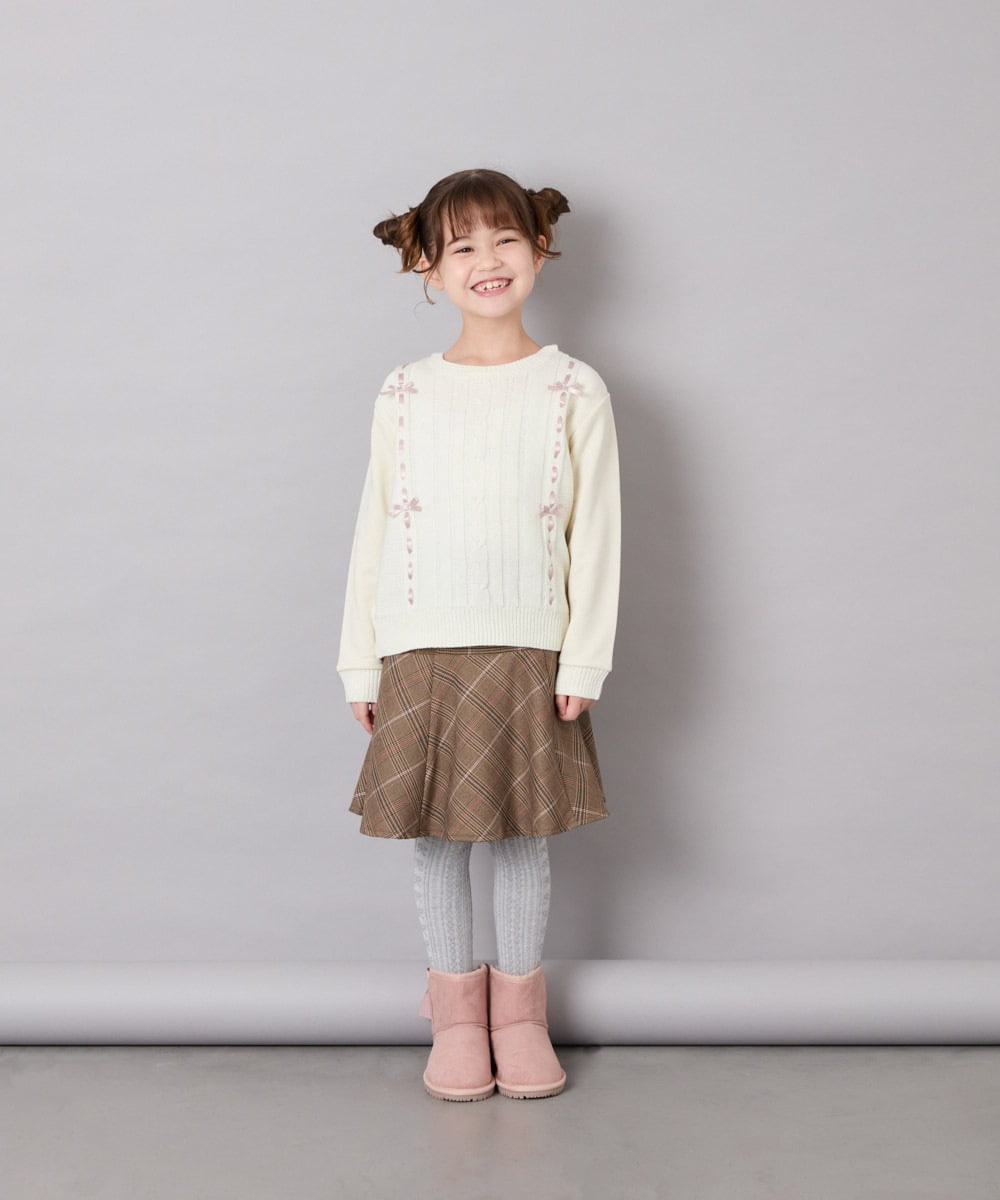 KJKKD13044 a.v.v KIDS(アー・ヴェ・ヴェ) [120-160]リボン付きニットドッキングPO アイボリー