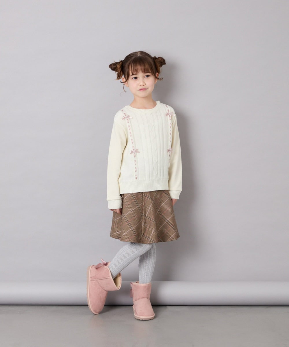 KJKKD13044 a.v.v KIDS(アー・ヴェ・ヴェ) [120-160]リボン付きニットドッキングPO アイボリー