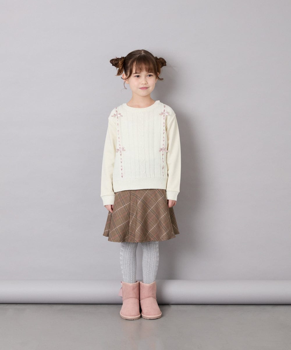 KJKKD13044 a.v.v KIDS(アー・ヴェ・ヴェ) [120-160]リボン付きニットドッキングPO アイボリー