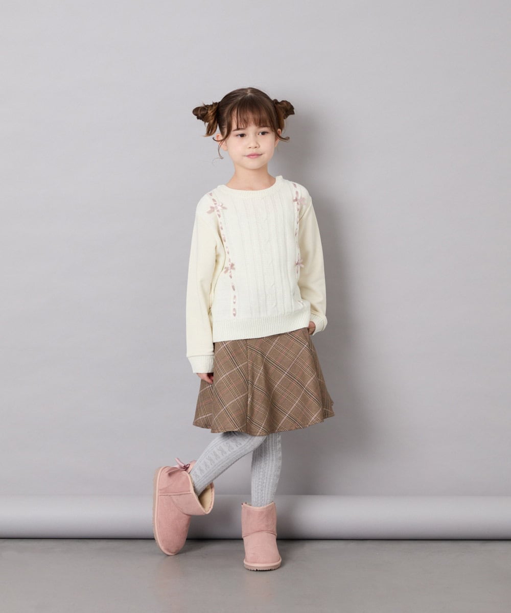 KJKKD13044 a.v.v KIDS(アー・ヴェ・ヴェ) [120-160]リボン付きニットドッキングPO アイボリー