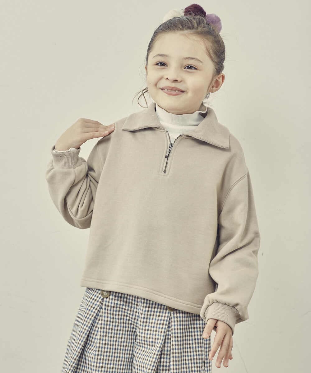 KJKKP41024 a.v.v KIDS(アー・ヴェ・ヴェ) [100-130]ハーフジップトレーナー ベージュ
