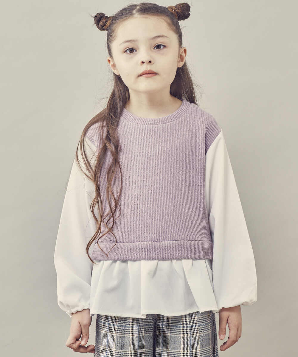 KJKKP47029 a.v.v KIDS(アー・ヴェ・ヴェ) [100-130]ドッキングカットソー ラベンダー