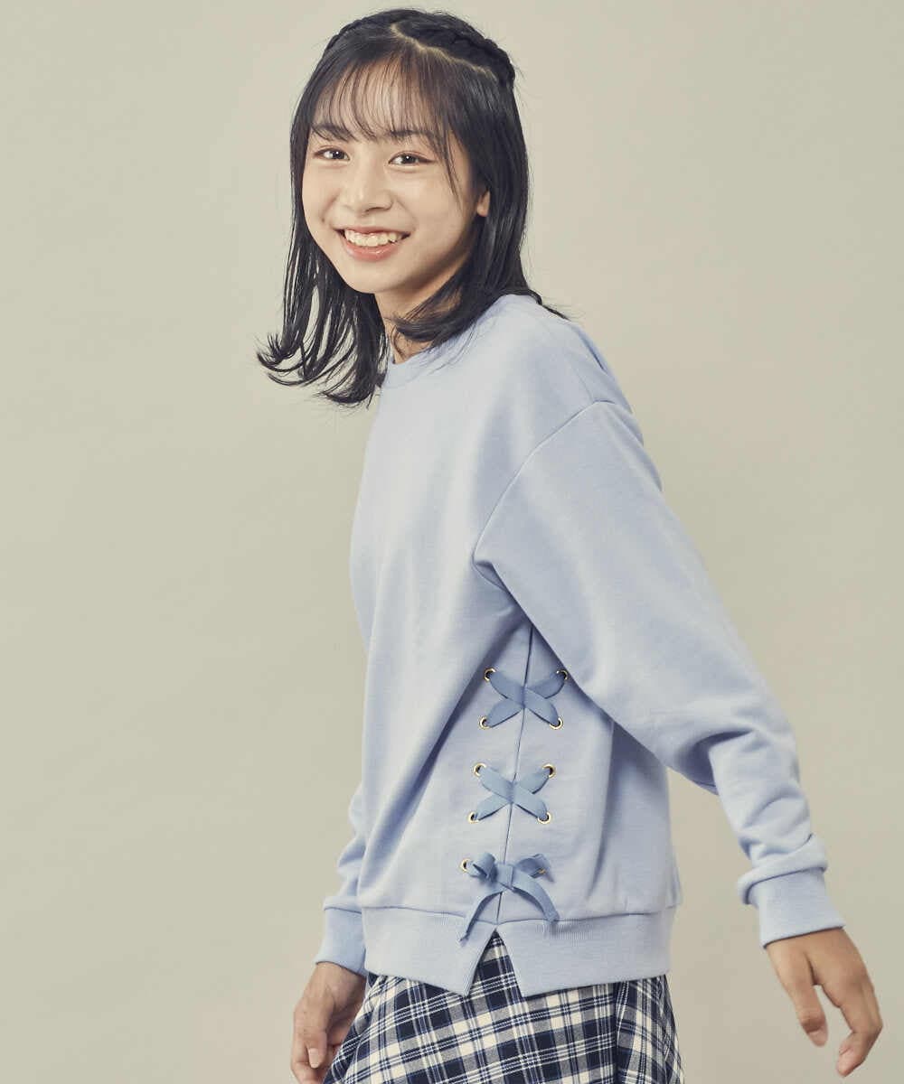 KJKKP51019 a.v.v KIDS(アー・ヴェ・ヴェ) [100-130]サイドレースアップリボントレーナー ライトブルー