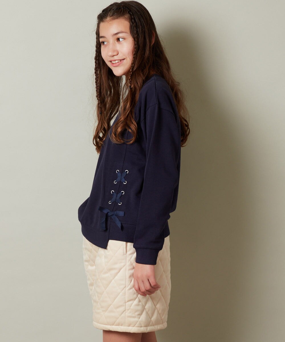KJKKT53024 a.v.v KIDS(アー・ヴェ・ヴェ) [140-150]フロントアシメレースアップトレーナー ネイビー