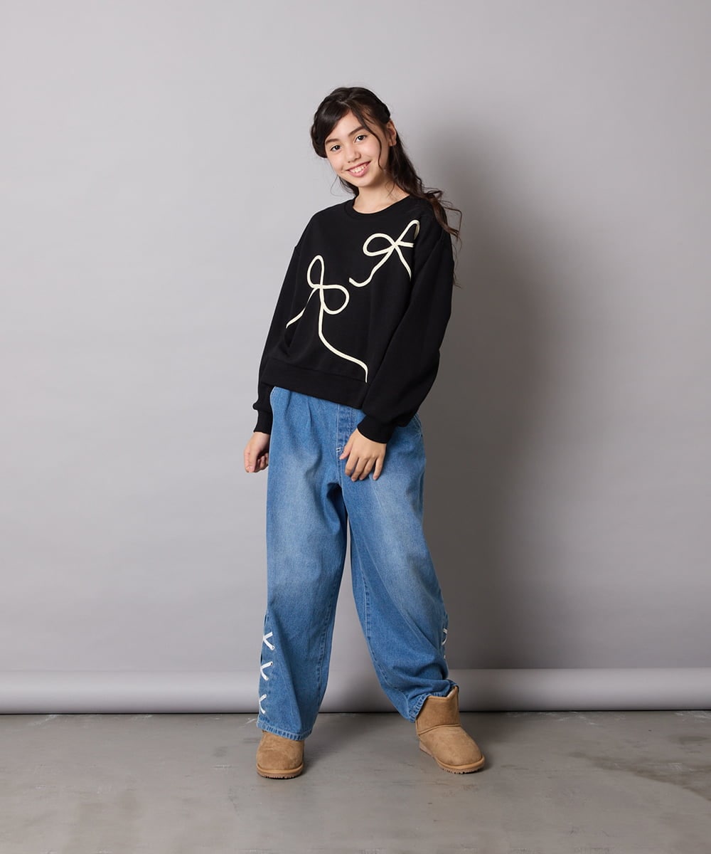KJKLA41034 a.v.v KIDS(アー・ヴェ・ヴェ) [120-160]リボンテープトレーナー アイボリー