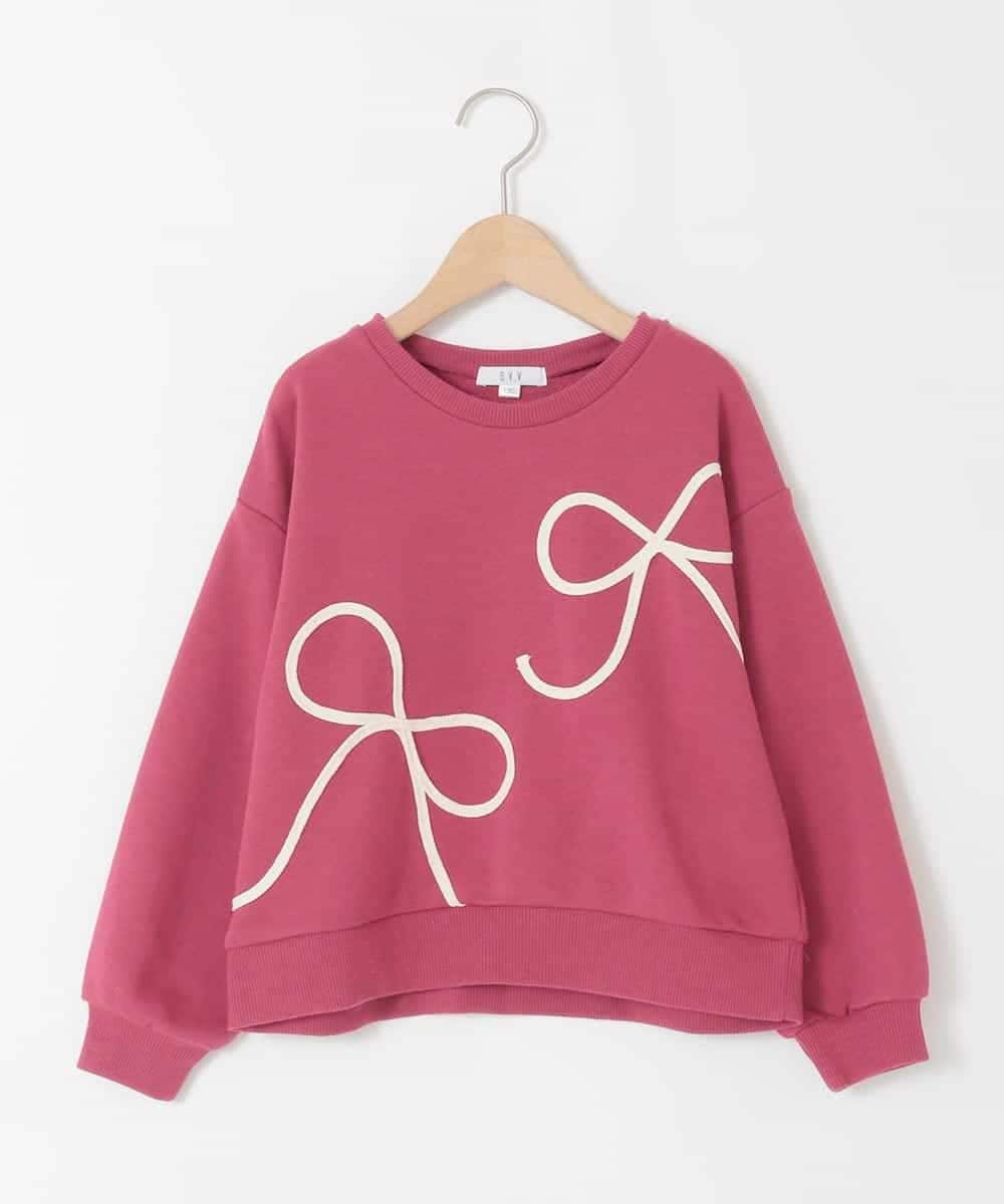 KJKLA41034 a.v.v KIDS(アー・ヴェ・ヴェ) [120-160]【立体リボンがカワイイ/通学にもオススメ】リボンテープ裏毛トレーナー ピンク