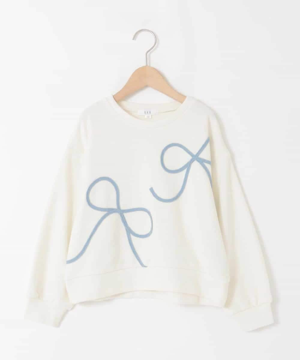 KJKLA41034 a.v.v KIDS(アー・ヴェ・ヴェ) [120-160]【立体リボンがカワイイ/通学にもオススメ】リボンテープ裏毛トレーナー アイボリー
