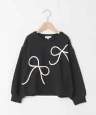 KJKLA41034 a.v.v KIDS(アー・ヴェ・ヴェ) [120-160]【立体リボンがカワイイ/通学にもオススメ】リボンテープ裏毛トレーナー ブラック