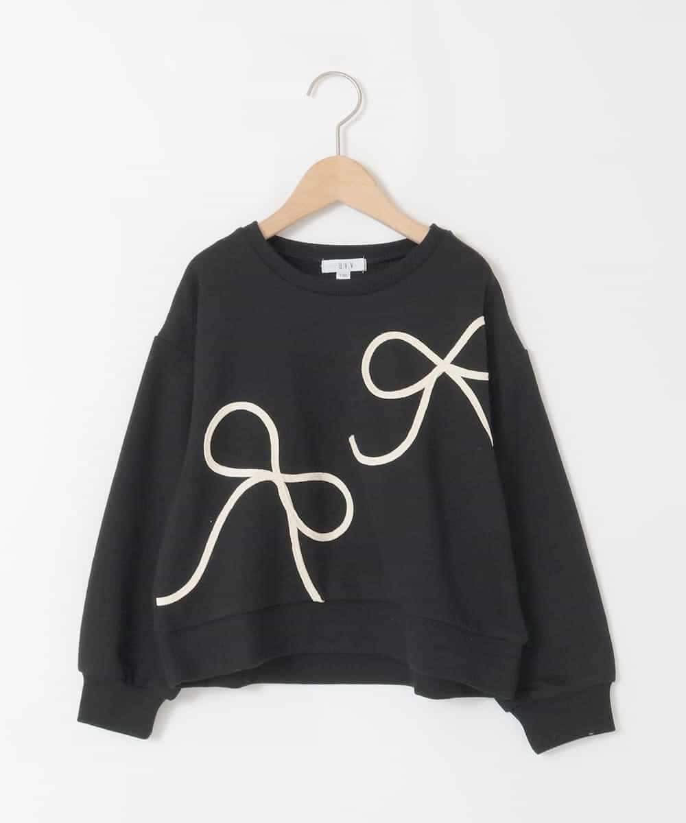 KJKLA41034 a.v.v KIDS(アー・ヴェ・ヴェ) [120-160]【立体リボンがカワイイ/通学にもオススメ】リボンテープ裏毛トレーナー ブラック