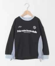 KJKLA42039 a.v.v KIDS(アー・ヴェ・ヴェ) [130-160]【切り替えバイカラー/スポーティ】配色切り替えロゴトレーナー ブラック