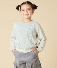 KJKLA46034 a.v.v KIDS(アー・ヴェ・ヴェ) [120-160]【通学にもオススメ/ケーブルニット×裏毛/編み上げリボン】ケーブルニットドッキングトレーナー グリーン