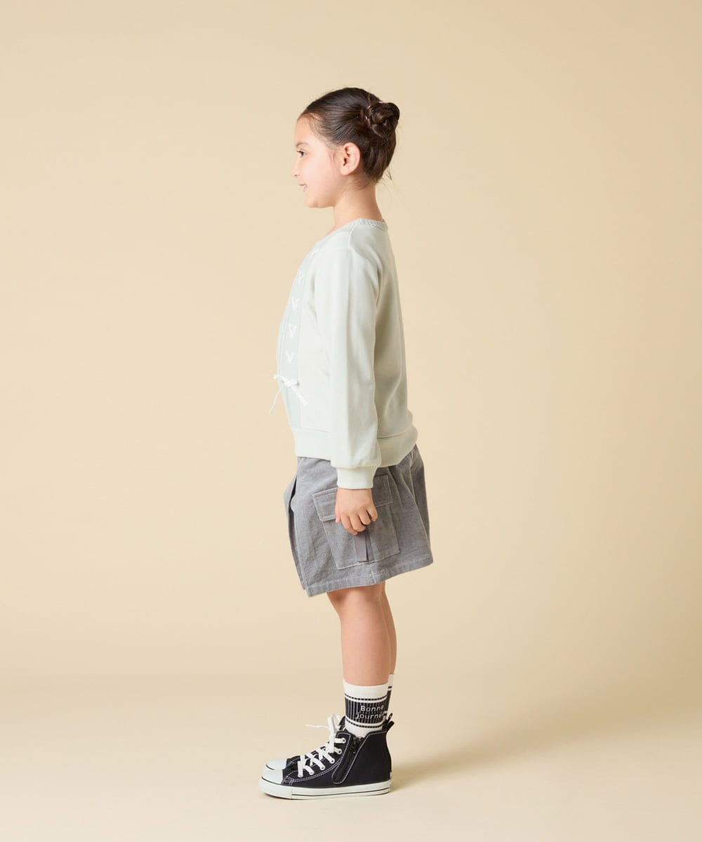 KJKLA46034 a.v.v KIDS(アー・ヴェ・ヴェ) [120-160]【通学にもオススメ/ケーブルニット×裏毛/編み上げリボン】ケーブルニットドッキングトレーナー グリーン