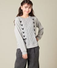 KJKLA46034 a.v.v KIDS(アー・ヴェ・ヴェ) [120-160]【通学にもオススメ/ケーブルニット×裏毛/編み上げリボン】ケーブルニットドッキングトレーナー グリーン