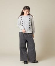 KJKLA46034 a.v.v KIDS(アー・ヴェ・ヴェ) [120-160]【通学にもオススメ/ケーブルニット×裏毛/編み上げリボン】ケーブルニットドッキングトレーナー グリーン