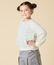 KJKLA46034 a.v.v KIDS(アー・ヴェ・ヴェ) [120-160]【通学にもオススメ/ケーブルニット×裏毛/編み上げリボン】ケーブルニットドッキングトレーナー グリーン