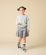 KJKLA46034 a.v.v KIDS(アー・ヴェ・ヴェ) [120-160]【通学にもオススメ/ケーブルニット×裏毛/編み上げリボン】ケーブルニットドッキングトレーナー グリーン