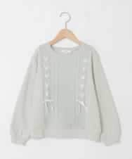 KJKLA46034 a.v.v KIDS(アー・ヴェ・ヴェ) [120-160]【通学にもオススメ/ケーブルニット×裏毛/編み上げリボン】ケーブルニットドッキングトレーナー グリーン