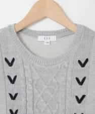 KJKLA46034 a.v.v KIDS(アー・ヴェ・ヴェ) [120-160]【通学にもオススメ/ケーブルニット×裏毛/編み上げリボン】ケーブルニットドッキングトレーナー ライトグレー