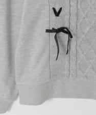 KJKLA46034 a.v.v KIDS(アー・ヴェ・ヴェ) [120-160]【通学にもオススメ/ケーブルニット×裏毛/編み上げリボン】ケーブルニットドッキングトレーナー ライトグレー