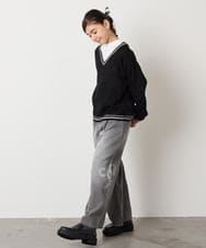 KJKLA52034 a.v.v KIDS(アー・ヴェ・ヴェ) [120-160]配色ラインケーブルニットドッキングトレーナー ライトグレー