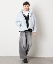 KJKLA52034 a.v.v KIDS(アー・ヴェ・ヴェ) [120-160]配色ラインケーブルニットドッキングトレーナー ライトグレー