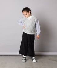 KJKLA52034 a.v.v KIDS(アー・ヴェ・ヴェ) [120-160]配色ラインケーブルニットドッキングトレーナー ライトグレー
