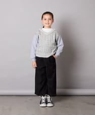 KJKLA52034 a.v.v KIDS(アー・ヴェ・ヴェ) [120-160]配色ラインケーブルニットドッキングトレーナー ライトグレー