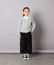 KJKLA52034 a.v.v KIDS(アー・ヴェ・ヴェ) [120-160]配色ラインケーブルニットドッキングトレーナー ライトグレー