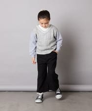 KJKLA52034 a.v.v KIDS(アー・ヴェ・ヴェ) [120-160]配色ラインケーブルニットドッキングトレーナー ライトグレー